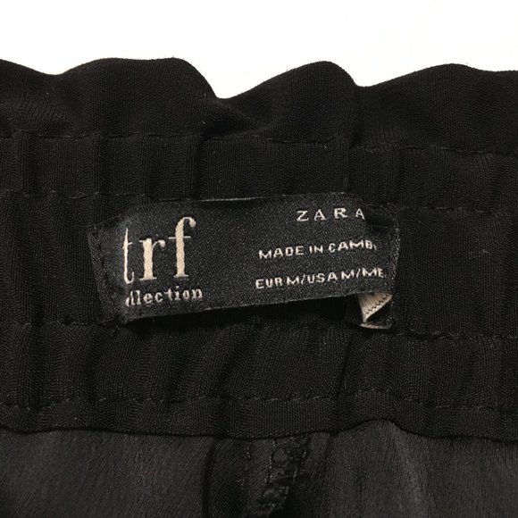 ZARA Baggy Elastic Waist Front Tie Cropped Slit Side Hem Black Size M Pu… - Picture 8 of 16